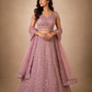 Blush Pink Hand-Embroidered Sequins Lehenga Set with Net Dupatta