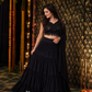 Black Embroidered Choli with Tiered Lehenga & Sheer Dupatta