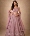 Blush Pink Hand-Embroidered Sequins Lehenga Set with Net Dupatta