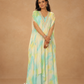 Aqua Tie-Dye Kaftan with Embellished Neckline & Flowing Cape Drape