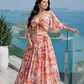 Coastal Bloom Printed Resort Lehenga Set with Tie-Front Cape Blouse and Flared Floral Skirt