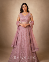 Blush Pink Hand-Embroidered Sequins Lehenga Set with Net Dupatta