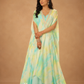 Aqua Tie-Dye Kaftan with Embellished Neckline & Flowing Cape Drape