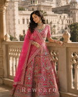 Rani Pink Heritage Storywork Bridal Lehenga with Embroidered Dupatta