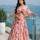 Coastal Bloom Printed Resort Lehenga Set with Tie-Front Cape Blouse and Flared Floral Skirt