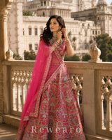 Rani Pink Heritage Storywork Bridal Lehenga with Embroidered Dupatta