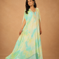 Aqua Tie-Dye Kaftan with Embellished Neckline & Flowing Cape Drape