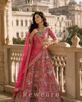Rani Pink Heritage Storywork Bridal Lehenga with Embroidered Dupatta