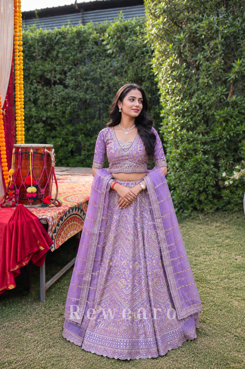 Amethyst Rajsi Zari Lehenga Set with Regal Geometric Heritage Embroidery