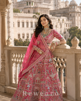 Rani Pink Heritage Storywork Bridal Lehenga with Embroidered Dupatta