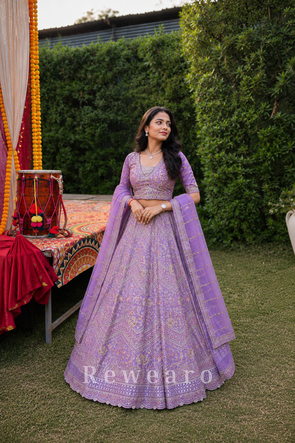 Amethyst Rajsi Zari Lehenga Set with Regal Geometric Heritage Embroidery