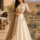 Ivory Embroidered Lehenga Set with Beige Border Dupatta