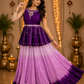 Royal Purple Peplum Choli with Lilac Ombre Flared Skirt & Mirror-Embellished Detailing