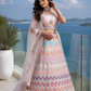 Pastel Rainbow Chevron Embroidered Lehenga Set with Shimmering Silver Heritage Detailing