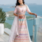 Pastel Rainbow Chevron Embroidered Lehenga Set with Shimmering Silver Heritage Detailing