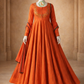 Rust Orange Embroidered Anarkali Gown with Contrast Border Dupatta
