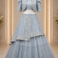 Powder Blue Embroidered Layered Lehenga with Mirrorwork Jacket