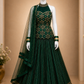 Emerald Embroidered Halter Neck Lehenga Gown with Net Dupatta