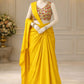 Sunshine Draped Pre-stiched Saree with Multicolor Floral Mirror Blouse