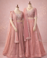 Dusty Rose Bridesmaid Lehenga Duo with Embellished Dupattas