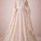 Ivory Embroidered Sider Gown with Floral Net Dupatta
